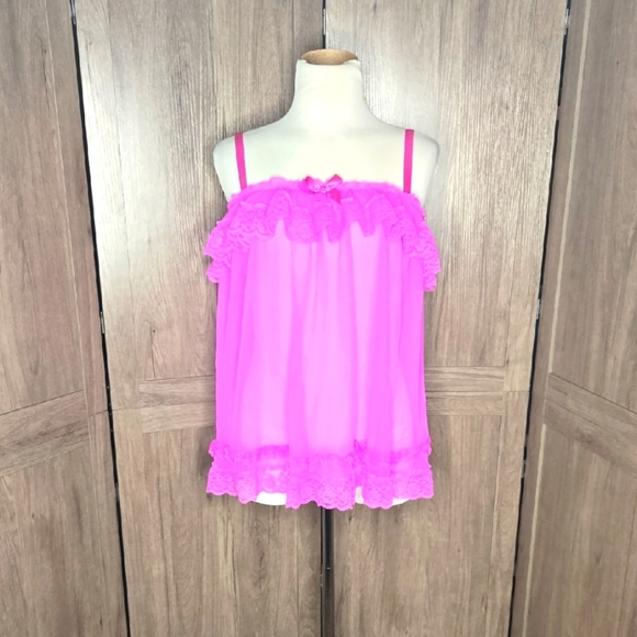 Victoria's Secret Tops - Victoria Secret Babydoll Langerie Pink Lace Trim Cami Top Night Gown